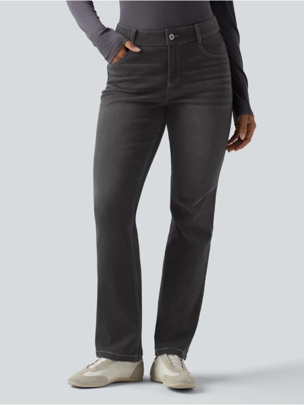 Halara Flex™ Low Rise Zipper Pockets Washed Casual Bootcut Jeans medium